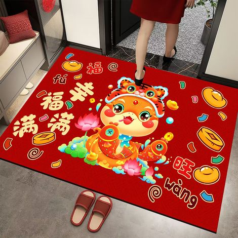 [Felpudo] Alfombra de Año Nuevo Casa Roja Amuleto de la Suerte 80x120cm 1 pieza (1/5)
