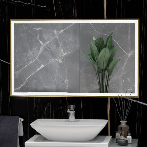 RAK Picture Brushed Gold 600mm x 1000mm Square Illuminated LED Mirror - RAKPICSQBG5003 (1/2)