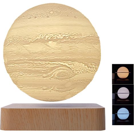 Petite lampe de table d'intérieur, veilleuse, lampe de table magnétique Jupiter, lumière tricolore, 14 cm, lampe de chevet rotative à 360° (1/5)