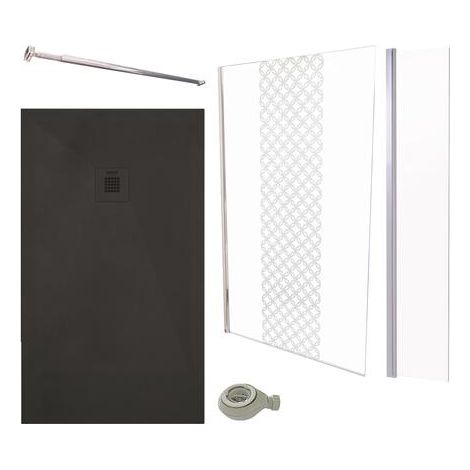 ONDEE - Pack De Ducha – Plato Negro 160X80cm + Mampara 120cm + Deflector + barra