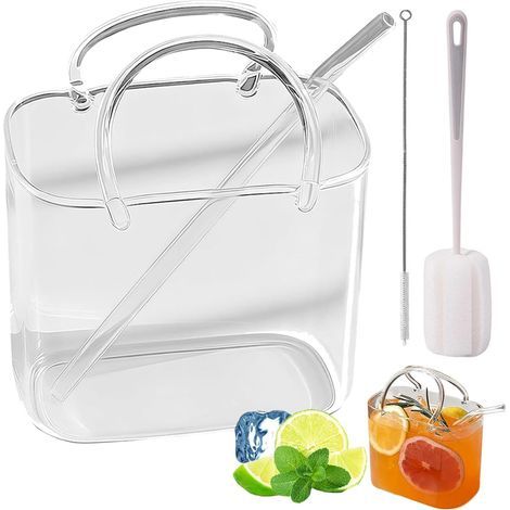 Trinkglas-Set in Handtaschenform, 2er-Set mit Strohhalm, Glas-Handtaschenvase, einzigartige Weingläser, niedliche Cocktailgläser für Saft, Eistee, Blumen, Heimbar-Dekoration (1 Stück) (1/5)