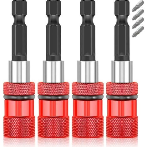 4 Pièces Porte Embout Magnetique, Porte Embout Visseuse a Choc avec Butée de Profondeur 1/4 Pouc,Porte Embout Visseuse pour les Perceuses, les Tournevis et la Construction Professionnelle (1/4)