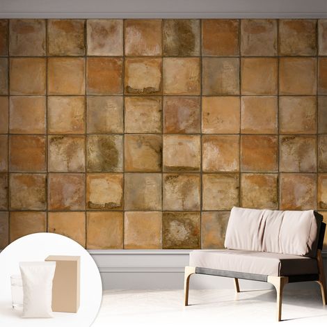 Newroom Tapete Dekorative Vliestapete mit Kleber Modern für Wohnzimmer Schlafzimmer  Rustikales Mosaik 312x219 cm