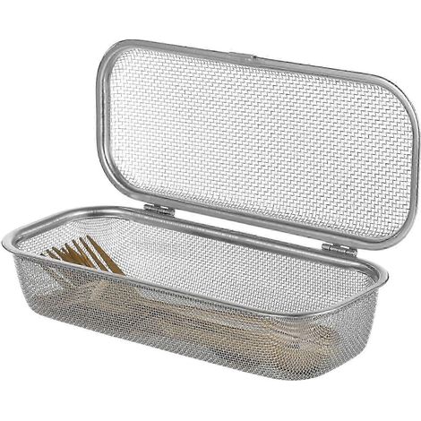 Panier à ustensiles pour lave-vaisselle en acier inoxydable 304 avec fermoir de sécurité, argenté (1/5)