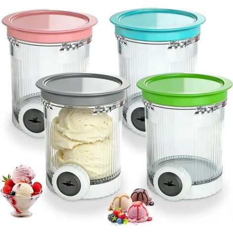 Bac à glace - Lot de 4 - Plastique sans BPA - Compatible Ninja - Pour sorbetière et congélateur - Multicolore (1/5)