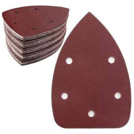 Lot de 50 feuilles de papier abrasif triangulaire, grain 240, 5 trous, papier abrasif auto-agrippant, papier abrasif delta pour ponceuse triangulaire 140 x 100 mm (1/5)