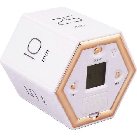 Minuteur à bascule hexagonal avec alarme silencieuse, minuteur magnétique cubique avec écran LCD, idéal pour la cuisine, le bureau, le travail, blanc intelligent WHBYV (1/4)