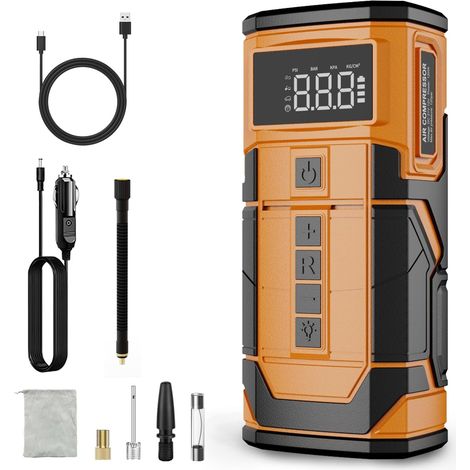 Compressore d'aria portatile per pneumatici auto, manometro digitale, luci LED, preimpostazione e spegnimento automatico, pompa d'aria 12 V CC max 150 PSI per auto, SUV, moto, bici, ATV (1/5)