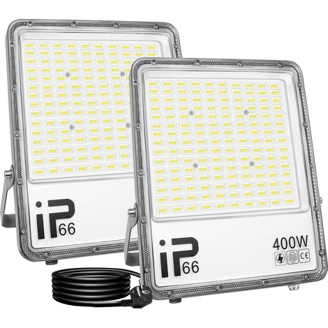 2Pcs Projecteur LED avec prise, 400W 40000LM Projecteur LED Extérieur, Spot LED Extérieur IP66 Etanche Eclairage de Sécurité pour Jardin Patio Garage Entrée Terrasse (1.5M Fil)