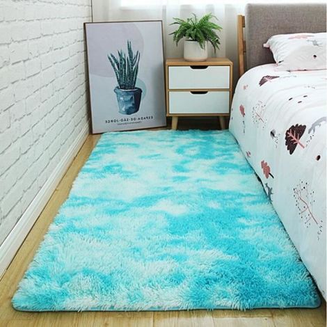 Tapis Salon Rectangle - 80 x 160 cm - Polyesther - Bleu Clair - Fond Antidérapant (1/2)
