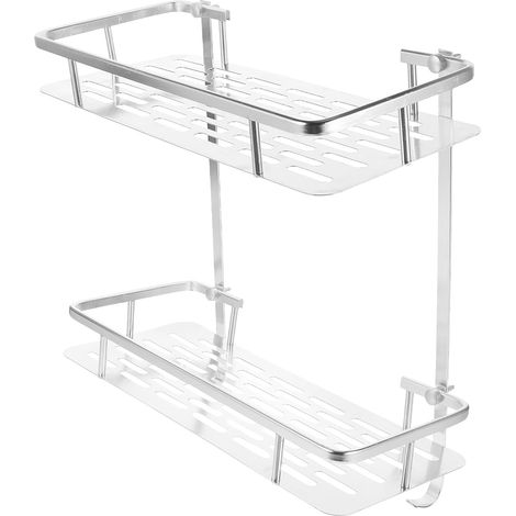 Étagère murale de salle bain double niveau en aluminium spatial mat, organisateur pour shampoing et (1/5)