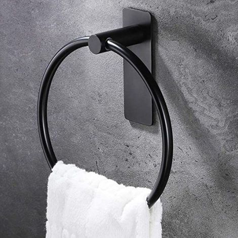 Towel Ring Black Towel Holder Ring No Drilling Towel Rail for Kitchen and Bathroom Self-Adhesive Stainless Steel (1/5)
