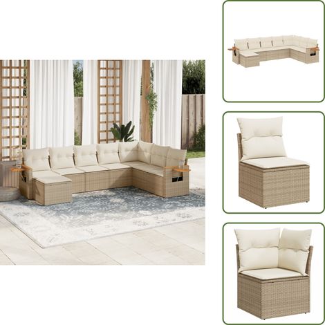 Muebles de exterior - vidaXL Juego de sofás de jardín con cojines beige 8 pzas ratán PE - Sofás con reposabrazos