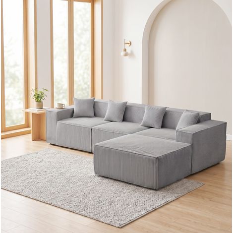 Divano angolare modulare 3 posti in cord grigio OKMYHOME (1/5)