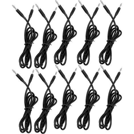 Jeu de 10 cordons de test à fiches bananes, entraxe de 4 mm, en laiton, PA 32 A 1000 V, noirs (1/4)