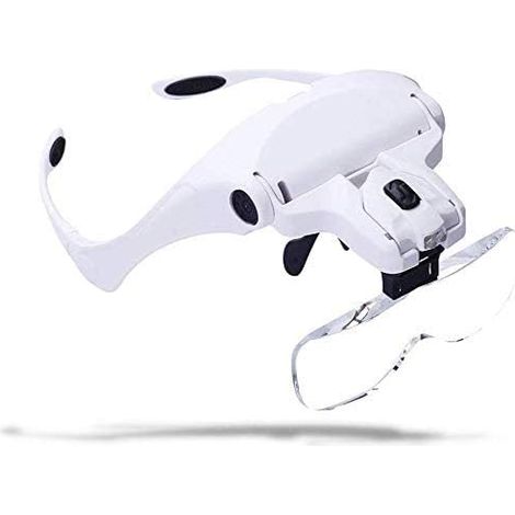 Lunette Loupe avec 2 LED - Loupe Eclairante Loupe Frontale pour Lecture,Tous Les Travaux de Précision,Réparations,Couture,Bijoux,Montres et Artisanat - 5 Lentilles Détachables (1.0X à 3.5X) (1/3)