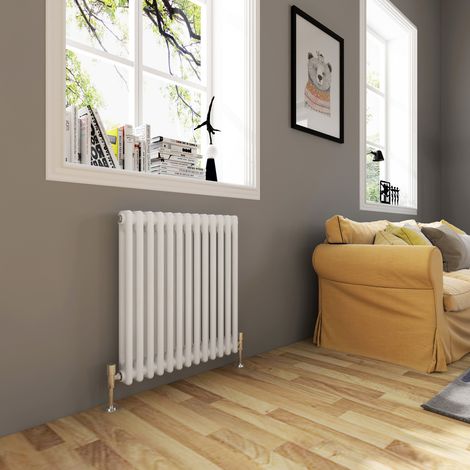 ELEGANT Traditional Radiator 600 x 605mm Horizontal Double Column Cast Iron Style Radiator White + White Thermostatic Radiator Valves (1/5)