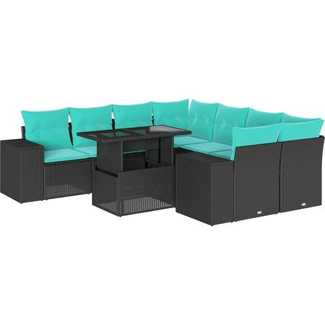 9-teiliges Gartensofa-Set mit Kissen, schwarzes Polyrattan vidaXL (1/5)