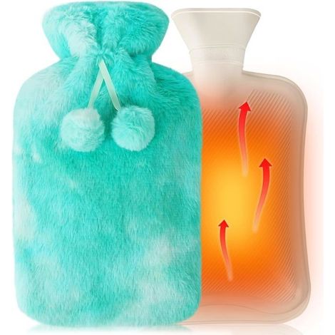 Bouillotte de 2L avec Housse en Caoutchouc Moelleuse, Bouteille d'eau Chaude avec Housse Peluche Ultra douce pour Adulte & Enfant (1/5)