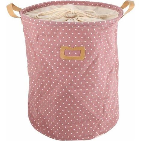 1 Panier à linge, imperméable, coton mélangé, 35x45cm, pliable, rose, salle de bain, buanderie (1/4)