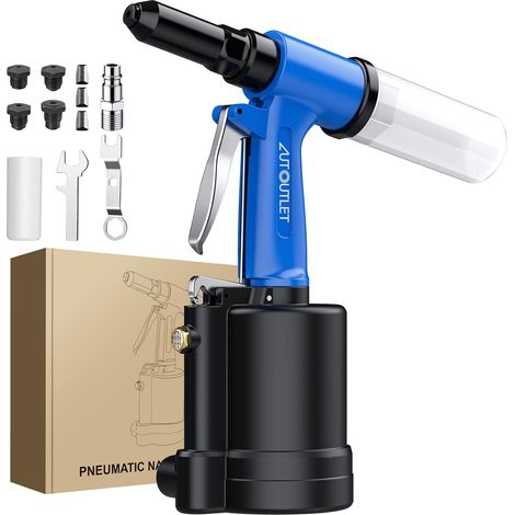 Riveteuse Pneumatique Robuste Ergonomique avec 1408kgf pour Rivet Acier Inox 2,4mm 3,2mm 4mm 4,8mm Pistolet à Riveter Kit pour La Décoration La Voiture La Conteneurs La Bagages La Machines