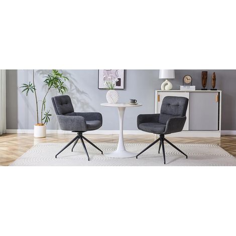 Pivotement 360° et confort au quotidien : lot de 2 chaises en lin gris foncé pour salle à manger (1/5)