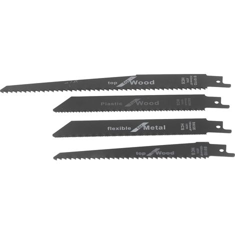 Kit de 4 lames de scie sauteuse pour la découpe du bois, du plastique et du métal.
