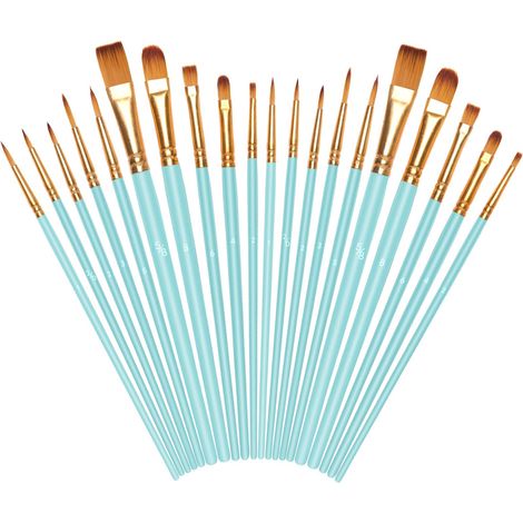 Pinceaux Peinture Acrylique, 20 Pièces Pinceau de Peinture à l'huile en Nylon pour Peintures Acrylique Huile Aquarelle Gouache Débutant Peinture Faciale,Bleu Ciel (1/5)
