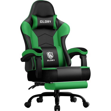 Silla gaming, diseño ergonómico, inclinación ajustable, verde (1/2)
