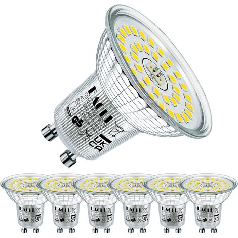 Ampoule LED GU10 Lumière du Jour 5000K, 6.5W Équivalent Halogène 100W, Lot de 6, 790lm Non Dimmable, Éclairag sans Scintillement, Large Faisceau 120° Spot, AC 230V plus Court Lampe à Réflecteur (1/5)