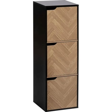 5Five Simply Smart – Étagère 3 cases chevrons 100cm – Panneaux de particules – Finition naturelle et noire – Dimensions L. 34,4 x l. 32 x H. 100,5 cm (1/3)