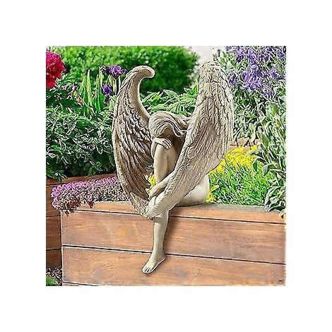 Garten-Engel-Ornamente, Skulptur-Engel-Dekoration, geflgelter Engel, 3D-Gartenstatue, sitzende Fee, Kunstornamente, sitzende Feen-Skulptur