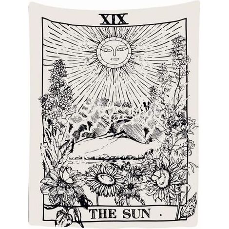 Tapisserie Murale Décorative Chambre - Soleil Nature Floral Vintage Rétro Tarot Horoscope Noir Blanc - 150 x 200 cm Grand – Papier Peint Tissu - Décoration Panoramique (1/5)