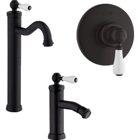 Set Rubinetti Jacuzzi per lavabo alto e bidet senza scarico e doccia incasso serie Tosca YO nero opaco (1/5)