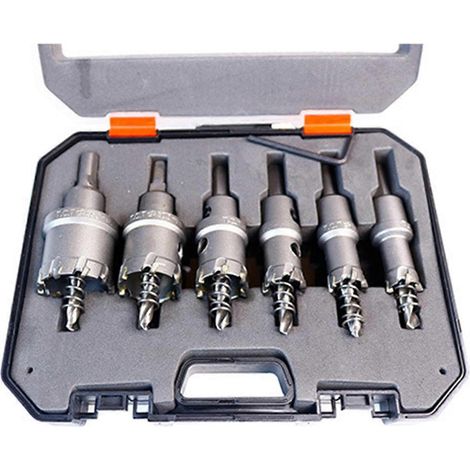 6-teiliges Hartmetall-Lochsägen-Set mit bestückten Lochsägebohrern (16–35 mm) für Metall und Edelstahl