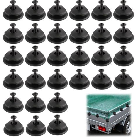 Lot de 30 boutons de bâche, crochets de bâche pour remorques, bâches avec vis, boutons ronds en plastique pour fixer des filets de remorque et des bâches et un transport sûr (1/5)