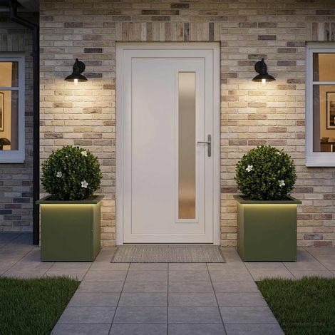 vidaXL Jardinera para jardín con luces LED 2 uds. Verde oliva (1/5)