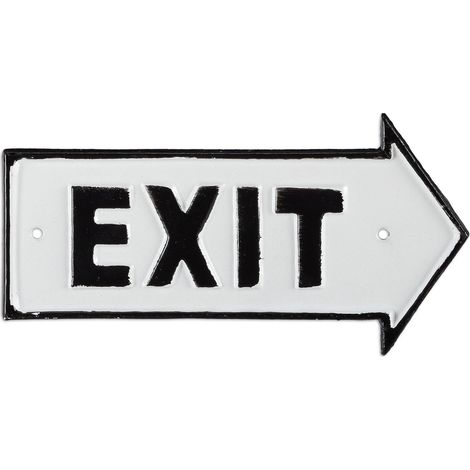 Relaxdays Placa Exit Vintage, Hierro Fundido, Blanco-Negro, 9,5 x 18,5 x 0,5 cm