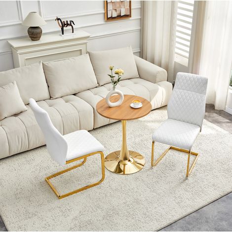 Set tavolo e sedie 60 cm in MDF bianco e dorato, moderno per sala da pranzo FloraGrace (1/5)