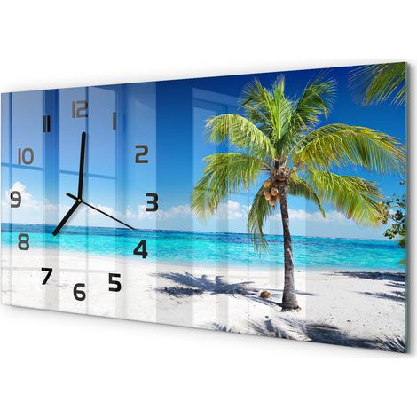Horloge Murale Panoramique Moderne 60x30 cm Verre Trempé Sans Tic-Tac Plage tropicale (1/5)