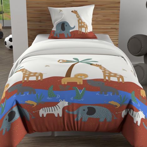 Parure Housse de Couette 140x200 cm Savane Brique, 100% Coton 57 Fils/cm2 (1/5)