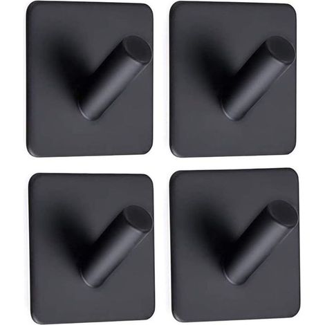 5PCS Crochet Adhésif Sans Perage en Acier Inoxydable Porte Serviette Imperméable Crochet Mural Auto-Adhesif pour Salle de Bain Cuisine Porte Meuble-Noir (1/5)