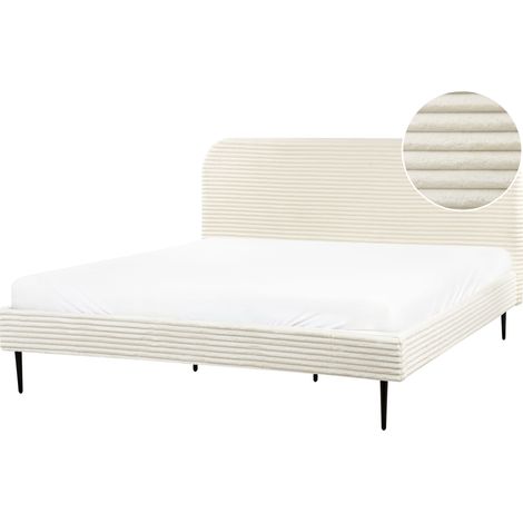 Cama con somier tapizado de pana 180 x 200 cm blanco crema Flayat
