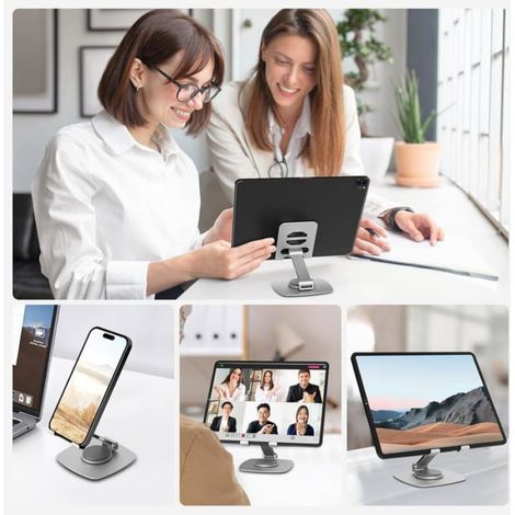 Base Stable Support Telephone Voiture, Réglable en Hauteur Support Tablette, Rotation Libre à 360° Support Telephone Bureau (1/5)