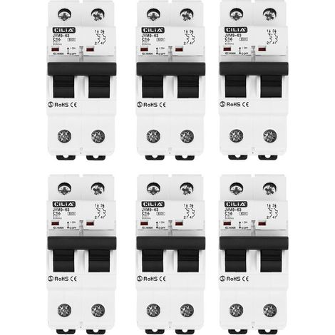 Lot de 6 Disjoncteur Magnétothermique CILIA Bipolaire (1P+N) Courbe C, 6kA, 230V Disjoncteur Modulaire 2 Modules pour Tableau Électrique et Rail DIN, 16A