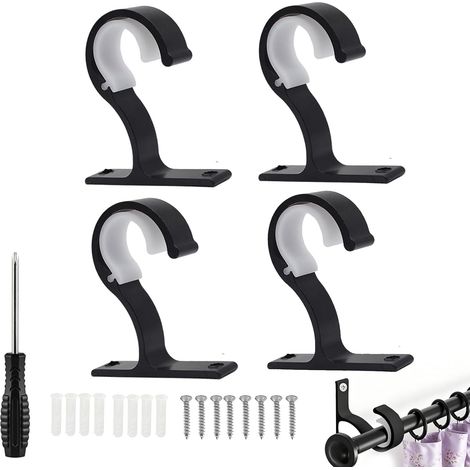 4 Pièces Supports de Tringle à Rideaux,ø25-28mm Crochets à Draperie,Support de Tringle avec Vis et Ancrage Mural,Alliage d'Aluminium Support Tringle Penderie (Noir-4) (1/5)
