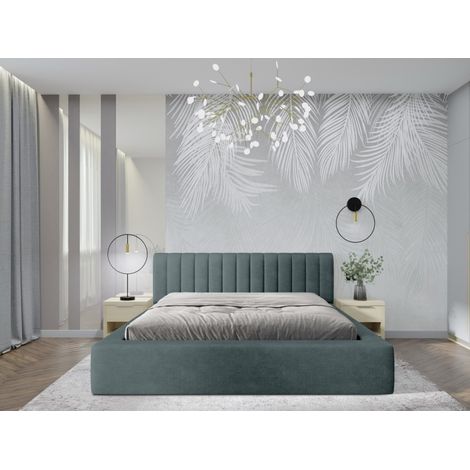 Lit coffre CERVIN – Samtweicher Samt in Smaragdnacht – 140x200 cm – Hochklappbarer Lattenrost – Elegantes Design