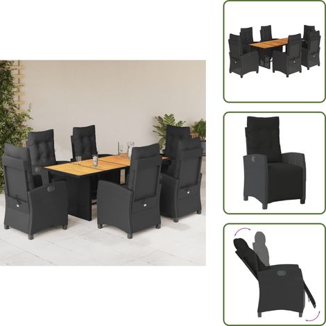 Chaise de jardin avec coussin - vidaXL Ensemble à manger de jardin coussins 7pcs Noir Résine tressée - Chaise de jardin noir (1/5)