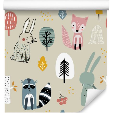 Carta da parati con animali del bosco per soggiorno e camera da letto, 50x1000 cm (1/5)
