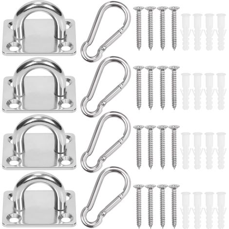 Lot de 40 crochets à vis carrés M8 en acier inoxydable robustes de qualité supérieure avec crochets à œillets, mousqueton, vis avec tube d'expansion en plastique, crochet de plafond pour